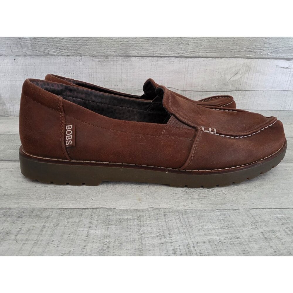 Skechers BOBS Womens Chill Lugs Brown Suede Slip-On Loafers Size 9